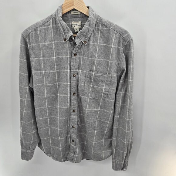 Brushed Twill Gray White J. Crew 100% Cotton Button Down Shirt Size Medium - Picture 1 of 12